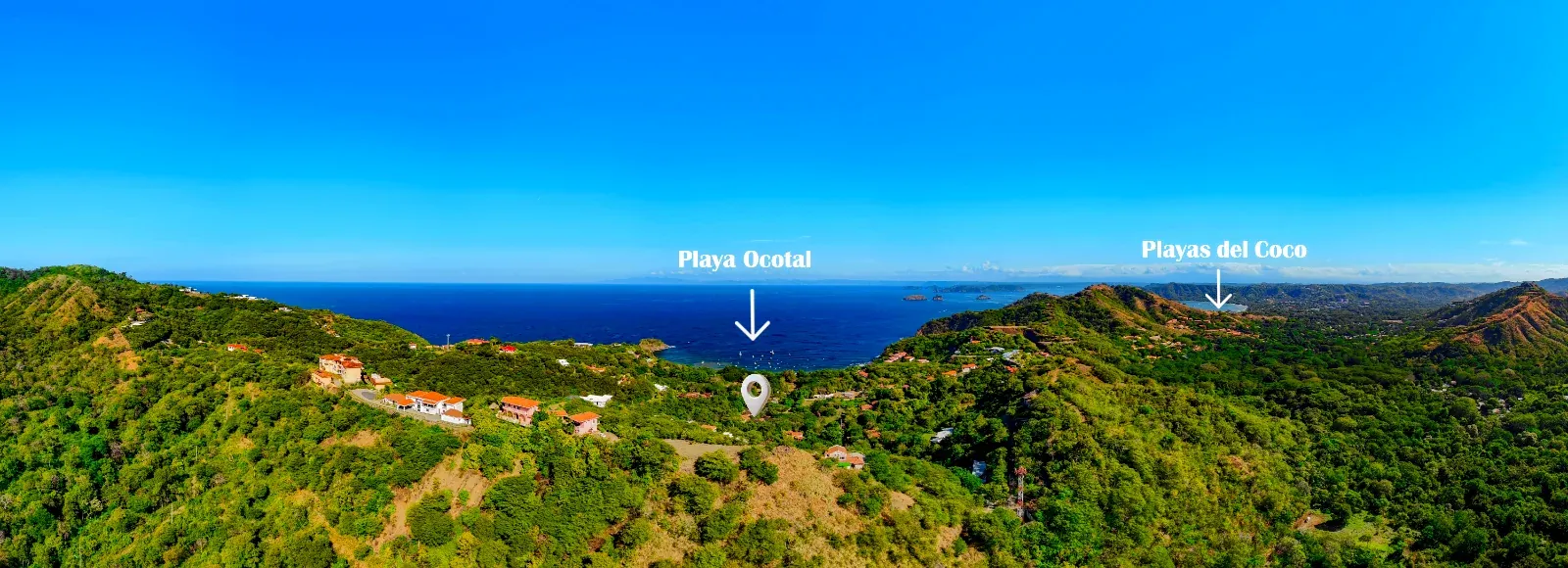 Panorama from the ridge showing Playa Ocotal and Playas del Coco